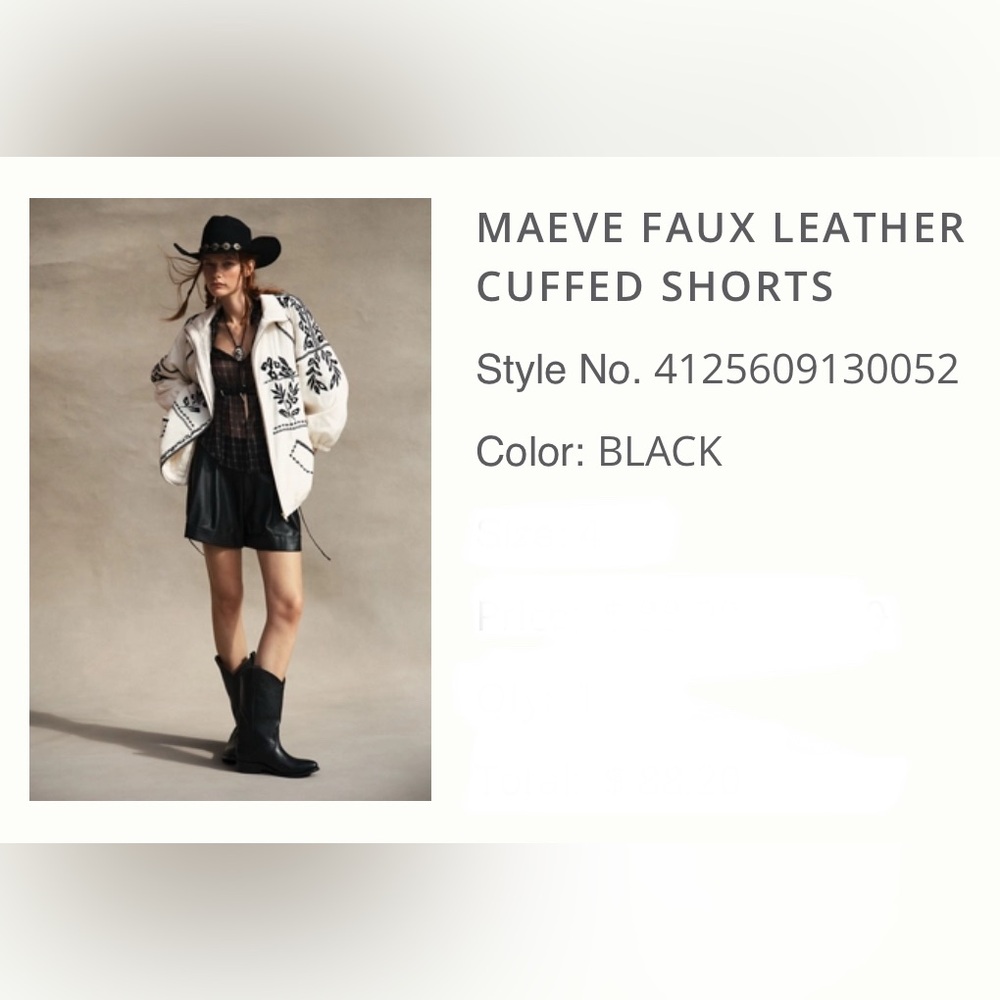 Anthropologie Maeve Black Faux Leather Cuffed Shorts